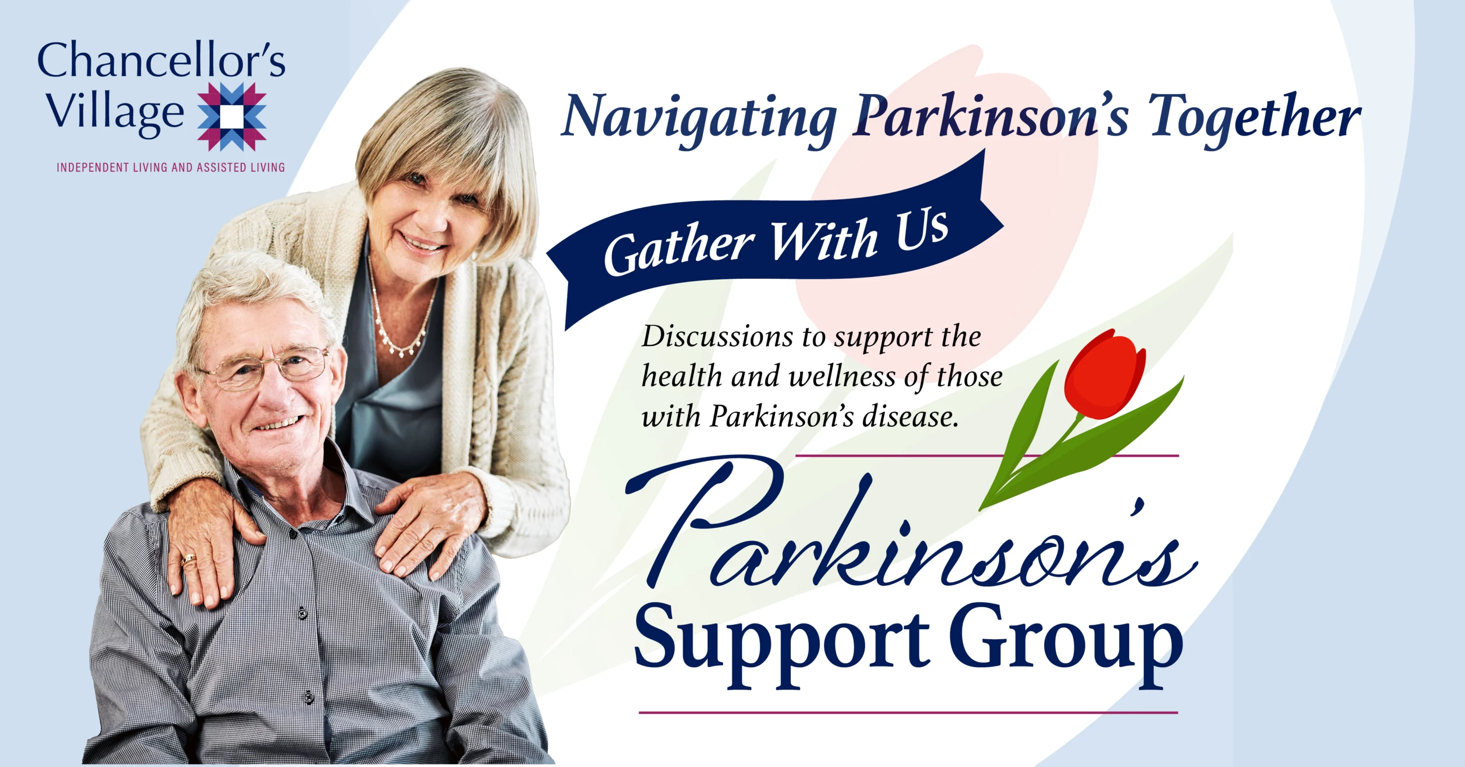 Elderly couple promoting Parkinson’s support group event